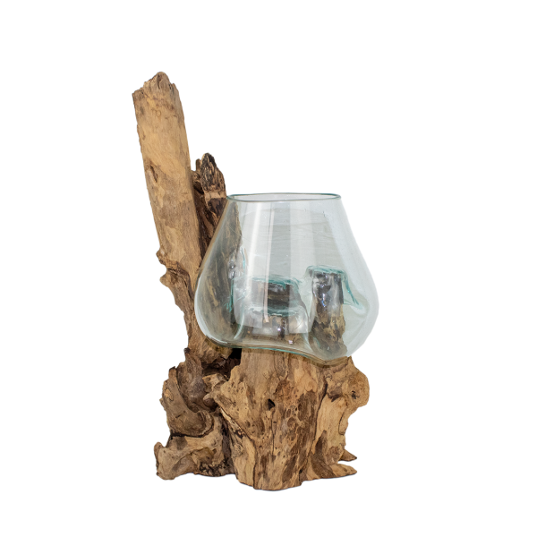 Preview: Glas XL mundgeblasen auf Wurzelholz Höhe ca. 30-40 cm