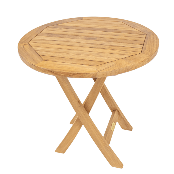 Preview: Beistelltisch aus Teakholz rund klappbar ⌀ 50 cm Höhe 50 cm