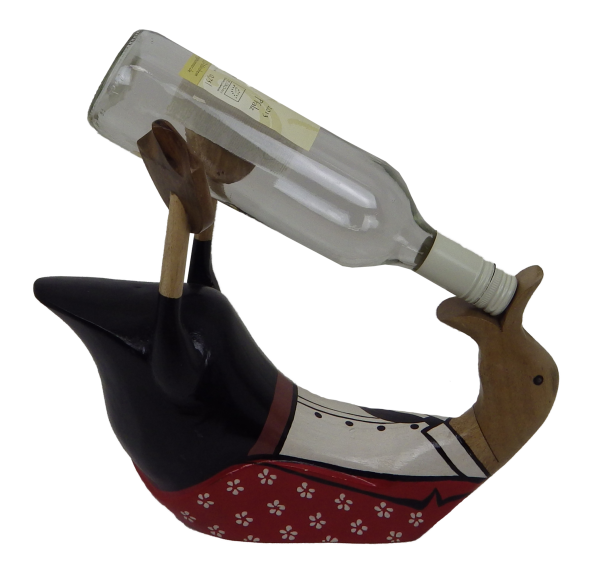 Kellnerflaschenhalter aus Bambus von Bali rot/weiss/schwarz 30x13 cm Höhe 28 cm